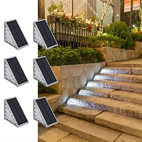 ZONGXFF LED Solar Stair Light, Outdoor Step Light,Solar Step Light Outdoor Waterproof, Wiring-Free, Automatic on/Off, Cool White 6-Piece Light All Night for Garden Driveway