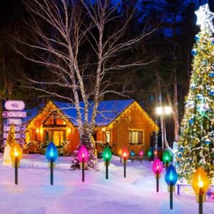 Brightown Jumbo C9 Christmas Lights Outdoor Decorations Lawn with Pathway Marker Stakes, 8.5 Ft C7 String Lights Covered Jumbo Multicolored Light Bulb for Holiday Outside Yard Garden Decor