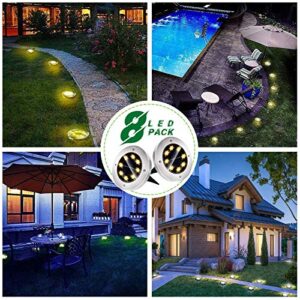 Solar Ground Lights, 8 Pack Solar Lights Outdoor, 8 LEDs Solar Garden Lights, in-Ground Disk Lights Waterproof Landscape Lighting for Lawn/Pathway/Yard/Driveway/Walkway/Sidewalk/Deck/Patio(Warm White)