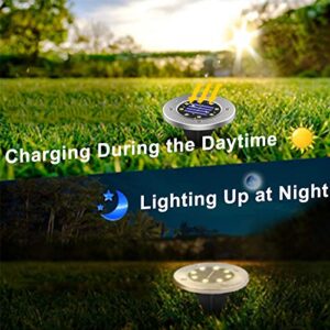 Solar Ground Lights, 8 Pack Solar Lights Outdoor, 8 LEDs Solar Garden Lights, in-Ground Disk Lights Waterproof Landscape Lighting for Lawn/Pathway/Yard/Driveway/Walkway/Sidewalk/Deck/Patio(Warm White)