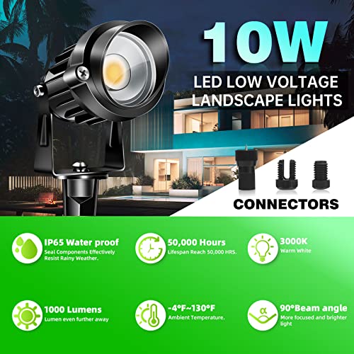 LAVAED 10W LED Landscape Lights with Connectors 12V Low Voltage Landscape Lighting Outdoor Spotlights 1000LM Warm White Waterproof Garden Uplights for Pathway,Patio,Tree,Flag,Yard(8 Pack)