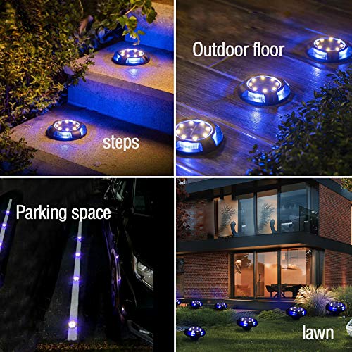 Raising Witt Solar Ground Lights Outdoor 8 Packs LED Disk Lights Solar Powered Waterproof In-ground Lights For Garden Deck Stair Step Lawn Patio Driveway Walkway Pathway Yard decoration (White + Blue)