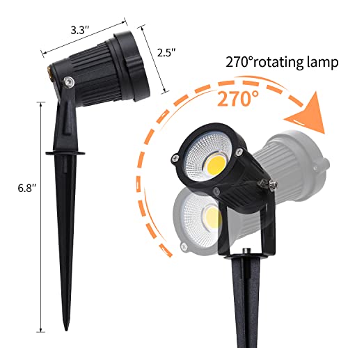 AOTSTIK Outdoor LED Spotlights 5W, 120V AC, 3000K Warm White, Outdoor Use, Metal Ground Stake, Flag Light, Outdoor Spotlight with Stake, UL Cord 3-ft with Plug, Pack of 2