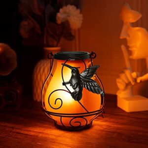 atmosphere making outdoor solar hanging lanterns waterproof metal outside decor light dynamic simulation flame lamp for lawn patio garden yard pathway with hummingbird