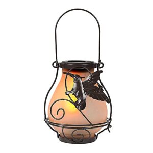 Atmosphere Making Outdoor Solar Hanging Lanterns Waterproof Metal Outside Decor Light Dynamic Simulation Flame Lamp for Lawn Patio Garden Yard Pathway with Hummingbird