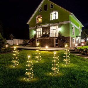 joiedomi 4 pack 18″ spiral christmas tree pathway light, 100 count warm white waterproof pathway yard stake for christmas, garden, lawn, indoor outdoor holiday decoration