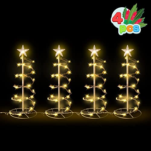 Joiedomi 4 Pack 18" Spiral Christmas Tree Pathway Light, 100 Count Warm White Waterproof Pathway Yard Stake for Christmas, Garden, Lawn, Indoor Outdoor Holiday Decoration