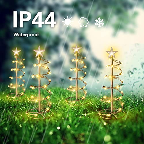 Joiedomi 4 Pack 18" Spiral Christmas Tree Pathway Light, 100 Count Warm White Waterproof Pathway Yard Stake for Christmas, Garden, Lawn, Indoor Outdoor Holiday Decoration