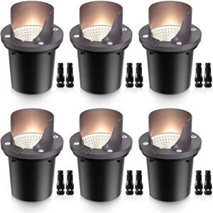 sunvie 12w low voltage landscape lights waterproof outdoor in-ground lights shielded led well lights 12v-24v warm white landscape lighting for pathway garden fence deck, 6 pack with wire connectors