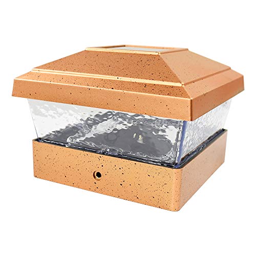 8 Pack Copper Outdoor Garden 5 x 5 Solar LED Post Deck Cap Square Fence Light Hammered Lens Landscape Lamp PVC Vinyl