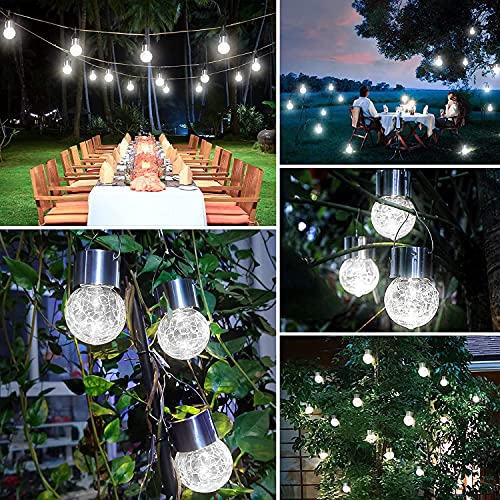 GZKPL Outdoor Solar Light, Waterproof Hanging Lantern Decorative Garden Lights with Cracked Glass & Hook for Patio, Tree, Yard, Camper, Lawn, Pool, Christmas Decor (Cool White)