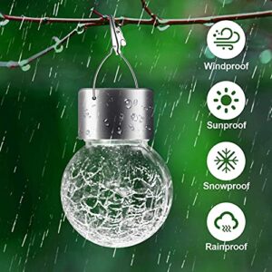 GZKPL Outdoor Solar Light, Waterproof Hanging Lantern Decorative Garden Lights with Cracked Glass & Hook for Patio, Tree, Yard, Camper, Lawn, Pool, Christmas Decor (Cool White)