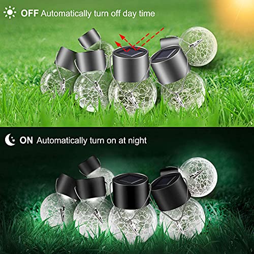 GZKPL Outdoor Solar Light, Waterproof Hanging Lantern Decorative Garden Lights with Cracked Glass & Hook for Patio, Tree, Yard, Camper, Lawn, Pool, Christmas Decor (Cool White)