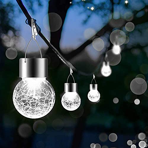 GZKPL Outdoor Solar Light, Waterproof Hanging Lantern Decorative Garden Lights with Cracked Glass & Hook for Patio, Tree, Yard, Camper, Lawn, Pool, Christmas Decor (Cool White)