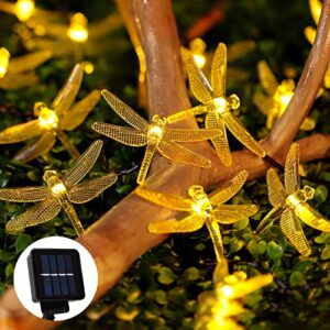 bloomwin dragonfly solar string lights solar christmas lights outdoor waterproof 30 led 21.3ft warm white 8 modes dragonfly fairy lights hanging decorative lighting for garden patio yard home wedding