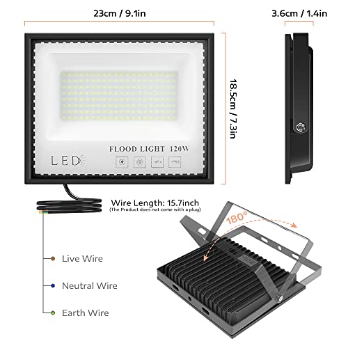 2 Pack LED Flood Light Outdoor, 120W LED Work Lights, Super Bright Outdoor Floodlights, Daylight White 5000K, IP66 Waterproof Outdoor Floodlight Fixture for Yard Backyard Garden Garage Playground