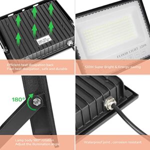 2 Pack LED Flood Light Outdoor, 120W LED Work Lights, Super Bright Outdoor Floodlights, Daylight White 5000K, IP66 Waterproof Outdoor Floodlight Fixture for Yard Backyard Garden Garage Playground