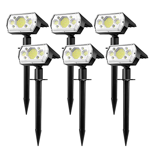 BriSunshine Solar Spot Lights Outdoor,IP65 Landscape Spotlights Waterproof Solar Powered for Yard Garden,2 in 1,Auto ON/Off (6 Pack/64 LED/3 Modes)