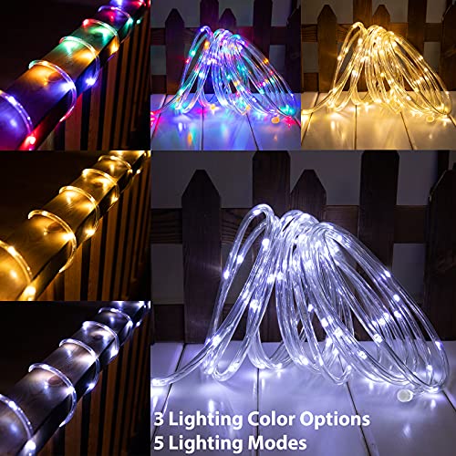 Solar Rope Lights Outdoor Waterproof LED, 40Ft 120 LEDs Color Changing LED Rope Lights with 8 Lighting Modes, Solar Powered String Lights for Christmas Garden Swimming Pool Trampoline Deck DIY Decor
