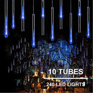 11.8 inch 10 tubes 240 led meteor shower raindrop lights with timer function cascading lights led icicle lights falling raindrop lights for holiday party wedding christmas tree decoration (blue)