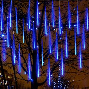 11.8 inch 10 Tubes 240 LED Meteor Shower Raindrop Lights with Timer Function Cascading Lights LED Icicle Lights Falling Raindrop Lights for Holiday Party Wedding Christmas Tree Decoration (Blue)