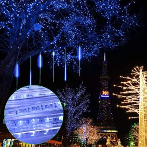 11.8 inch 10 Tubes 240 LED Meteor Shower Raindrop Lights with Timer Function Cascading Lights LED Icicle Lights Falling Raindrop Lights for Holiday Party Wedding Christmas Tree Decoration (Blue)