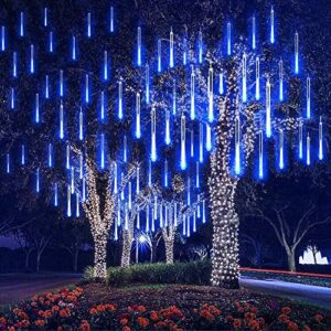 11.8 inch 10 Tubes 240 LED Meteor Shower Raindrop Lights with Timer Function Cascading Lights LED Icicle Lights Falling Raindrop Lights for Holiday Party Wedding Christmas Tree Decoration (Blue)