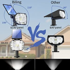 Biling 30 LED Solar Landscape Lights Spotlight, 2-in-1 Bright Solar Lights Outdoor Landscaping Spotlights, Adjustable Garden Spot Lights Solar Powered IP67 Waterproof Wall Lights White