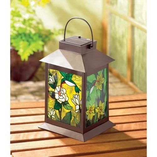 Accent Plus Gifts & Decor Stained Glass Light Garden Solar-Powered Floral Lantern