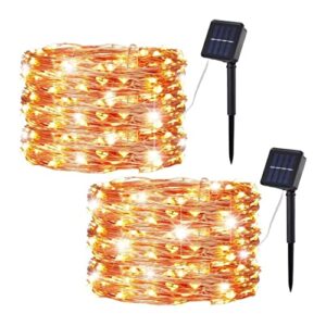 solar string lights outdoor 2 pack 100 led 33ft ip65 waterproof solar fairy lights, 8 modes solar powered string lights for porch balcony garden patio wedding party christmas decoration (warm white)