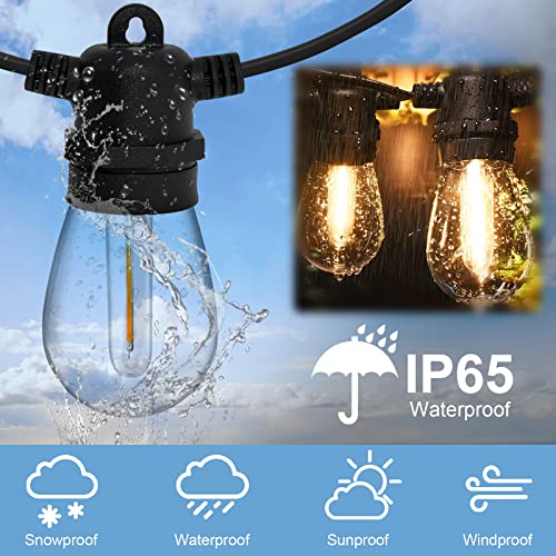 Haohiyo S14 LED Outdoor String Lights 48Ft Shatterproof Patio Lights IP65 Waterproof Edison Vintage Backyard Lights for Outdoor Lighting, Café Porch, Bistro Garden, Party, Camping etc