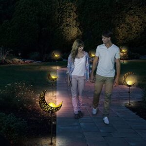 Solar Garden Lights Outdoor Decor – Moon Garden Decor for Outside, Cracked Glass Globe, Retro Stake Metal Lights, Zen Garden Art for Pathway/Lawn/Yard/Patio Decorations (1 in Box) (2 in Box)