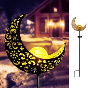 Solar Garden Lights Outdoor Decor – Moon Garden Decor for Outside, Cracked Glass Globe, Retro Stake Metal Lights, Zen Garden Art for Pathway/Lawn/Yard/Patio Decorations (1 in Box) (2 in Box)