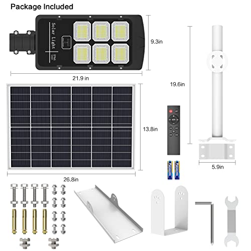 TENKOO 2 Pack 400W Solar Street Flood Light Outdoor Motion Sensor Dusk to Dawn Solar Fixture with Remote Control IP66 Waterproof Led Pole Lights for Parking Lot Stadium Garden Pathway