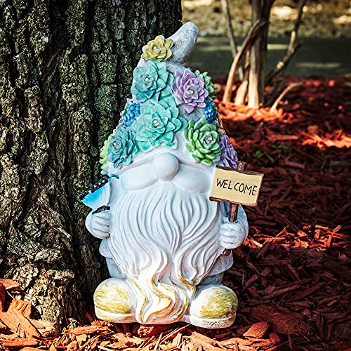 agore Gnome Garden Statues Outdoor Decor, Solar Gnome Figurines Lights for Garden Decoration with 10 Waterproof Warm White LED Multicolor GO201E GO201E