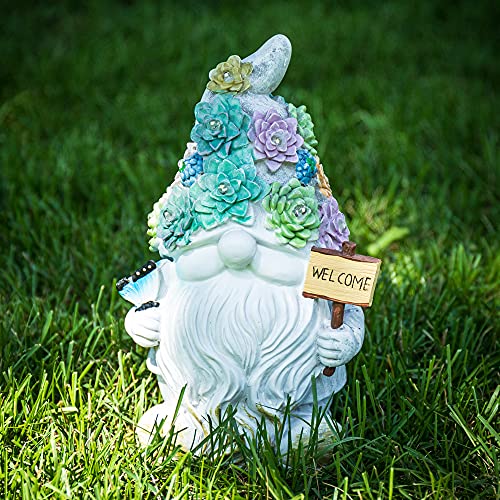 agore Gnome Garden Statues Outdoor Decor, Solar Gnome Figurines Lights for Garden Decoration with 10 Waterproof Warm White LED Multicolor GO201E GO201E