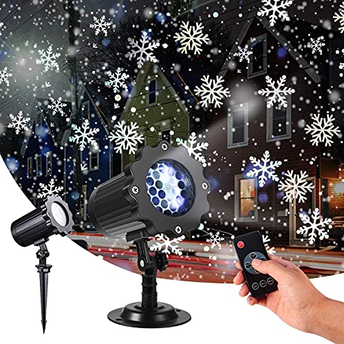 Snowfall LED Light Projector, Christmas Rotating LED White Snowflake Lamp with Remote Control for Christmas, Holiday,Halloween,Party,Garden,Wedding,Indoor Outdoor Decorations on Halloween Waterproof