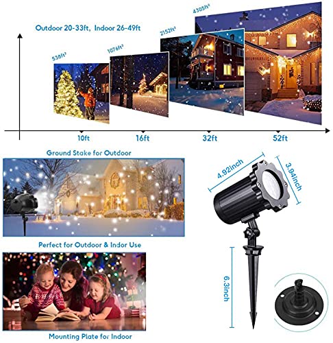 Snowfall LED Light Projector, Christmas Rotating LED White Snowflake Lamp with Remote Control for Christmas, Holiday,Halloween,Party,Garden,Wedding,Indoor Outdoor Decorations on Halloween Waterproof