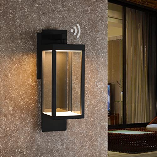 Inowel Outdoor Wall Sconce Lantern Dusk to Dawn Sensor Black LED Exterior Light IP54 Waterproof Classic Wall Light Aluminum Wall Mount Lamp Lighting for Porch Front Door Garden 13W 800Lm 3000K