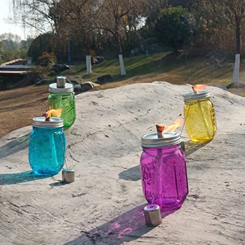 4PCS Mason Bottle Outdoor Tabletop Torch Set with Fiberglass Wicks, Outside Decor Accessories for Yard, Patio, Deck or Garden(Green))