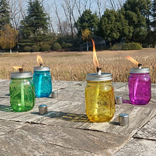 4PCS Mason Bottle Outdoor Tabletop Torch Set with Fiberglass Wicks, Outside Decor Accessories for Yard, Patio, Deck or Garden(Green))