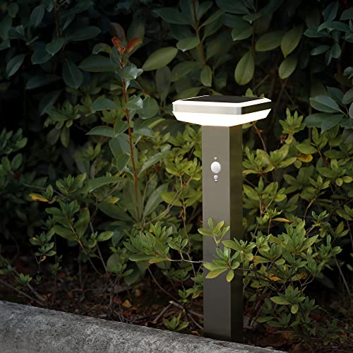 Lustrlach Solar Pathway LED Lights 24in,Motion Sensor Solar Landscape Lighting Outdoor Waterproof,Modern Bollard Lights Garden Lamp Stainless Steel 3000K for Walkway,Driveway,Step, Patio