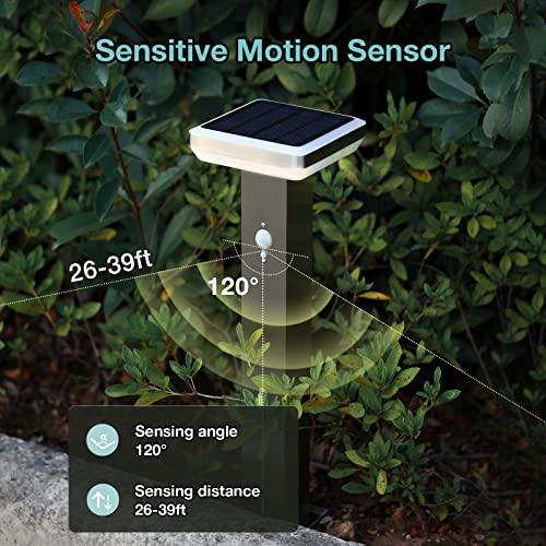 Lustrlach Solar Pathway LED Lights 24in,Motion Sensor Solar Landscape Lighting Outdoor Waterproof,Modern Bollard Lights Garden Lamp Stainless Steel 3000K for Walkway,Driveway,Step, Patio