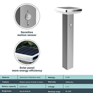 Lustrlach Solar Pathway LED Lights 24in,Motion Sensor Solar Landscape Lighting Outdoor Waterproof,Modern Bollard Lights Garden Lamp Stainless Steel 3000K for Walkway,Driveway,Step, Patio