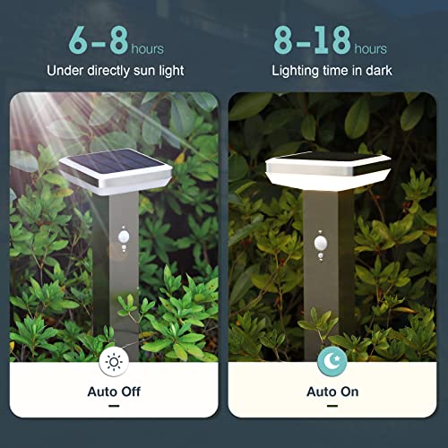 Lustrlach Solar Pathway LED Lights 24in,Motion Sensor Solar Landscape Lighting Outdoor Waterproof,Modern Bollard Lights Garden Lamp Stainless Steel 3000K for Walkway,Driveway,Step, Patio