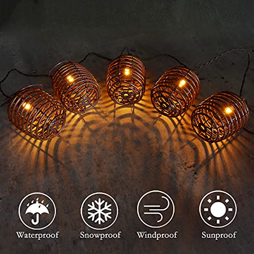 Outdoor String Lights，Solar Operated 10 Mini Bulbs Drum-Shaped Lantern String Light, LED Patio Warm White Flashing Waterproof Hanging Decorative String Lights for Garden, Backyard, Christmas, Party.