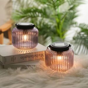 JAOSELAP Solar Outdoor Lights 2 Pack Solar Lanterns Outdoor Waterproof Solar Lights Hanging LED Bulb Outdoor Lantern Decorative for Patio Balcony Camping Garden Decor Gift