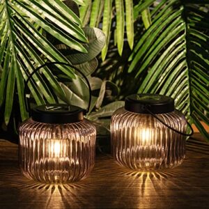 JAOSELAP Solar Outdoor Lights 2 Pack Solar Lanterns Outdoor Waterproof Solar Lights Hanging LED Bulb Outdoor Lantern Decorative for Patio Balcony Camping Garden Decor Gift