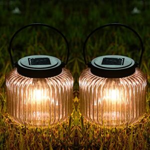 JAOSELAP Solar Outdoor Lights 2 Pack Solar Lanterns Outdoor Waterproof Solar Lights Hanging LED Bulb Outdoor Lantern Decorative for Patio Balcony Camping Garden Decor Gift