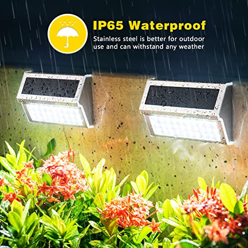 ROSHWEY Solar Step Lights Outdoor 4 Pack 30 LED Stainless Steel Outside Solar Lights Waterproof Fence Lights for Garden Patio Pathway Walkway, Cool White Light